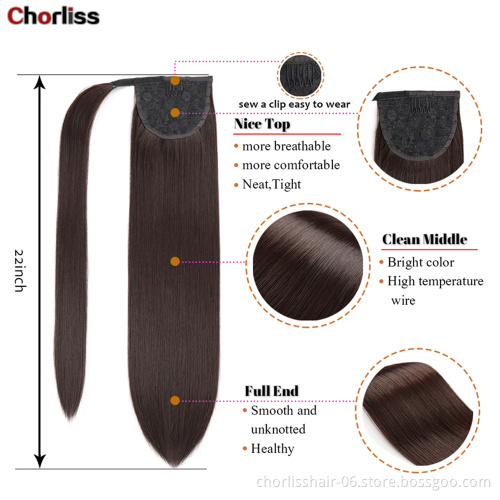 Wholesale Natural Blonde Synthetic Hair Ponytail Extensions Silky Straight Clip In Ponytail Wrap Around Synthetic Hair For Girls